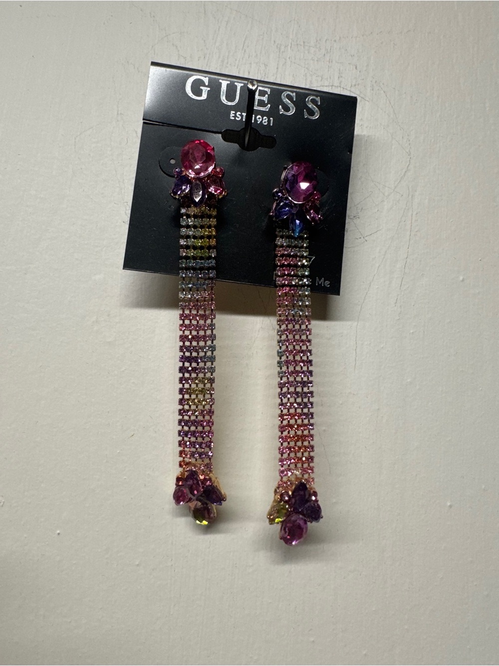 GUESS Purple and Pink Crystal Fringe Drop Earrings